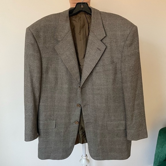 Ing. Loro Piana & C. Euromoda Wool Cashmere Gray Taupe Plaid Print Blazer Size M - Picture 6 of 12